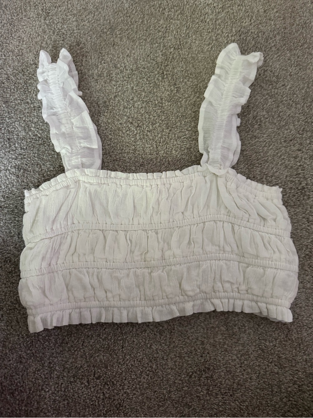 White Ruffled Smocked Crop Top